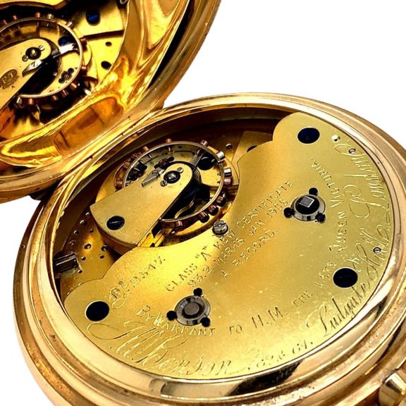 English 18K gold split seconds chronograph Circa 1902 English 18K gold split seconds chronograph Circa 1902
