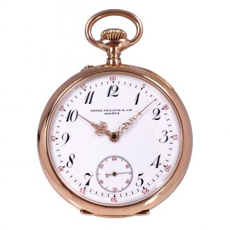 Flat Swiss 14K rose gold open faced lever watch Circa 1905