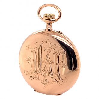 Flat Swiss 14K rose gold open faced lever watch Circa 1905