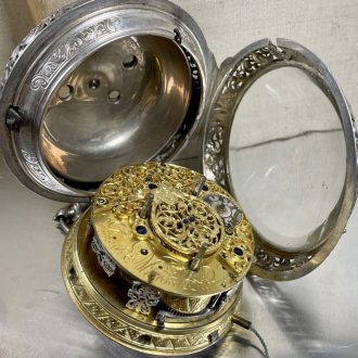 German repeating coach clock with self strike and date Circa 1740