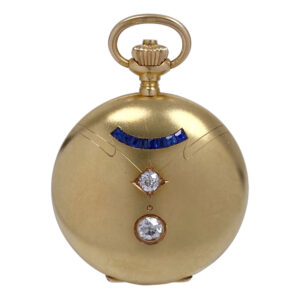 Swiss matt gold, diamond and sapphire set pendant watch Circa 1912
