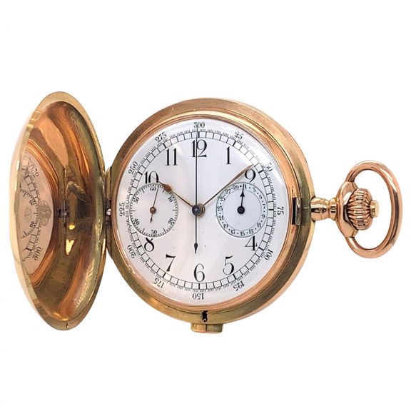 Swiss 14K rose gold lever chronograph with date Circa 1910 Swiss 14K rose gold lever chronograph with date Circa 1910