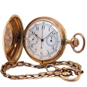 Swiss 14K rose gold lever chronograph with date Circa 1910