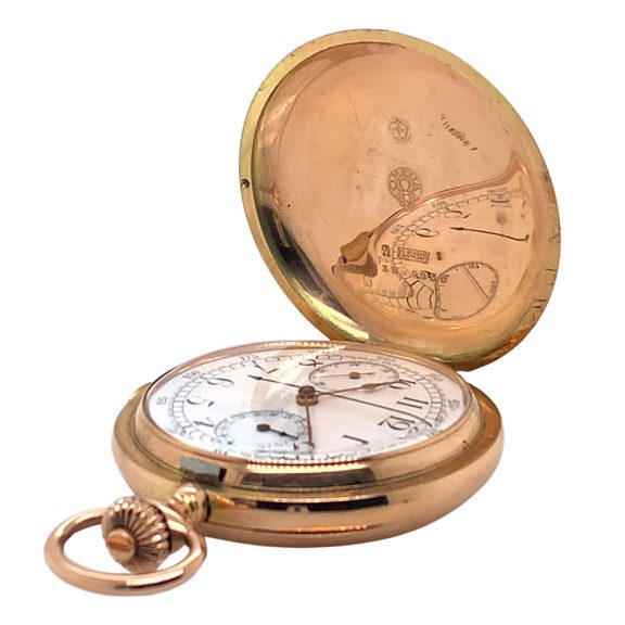 Swiss 14K rose gold lever chronograph with date Circa 1910 Swiss 14K rose gold lever chronograph with date Circa 1910