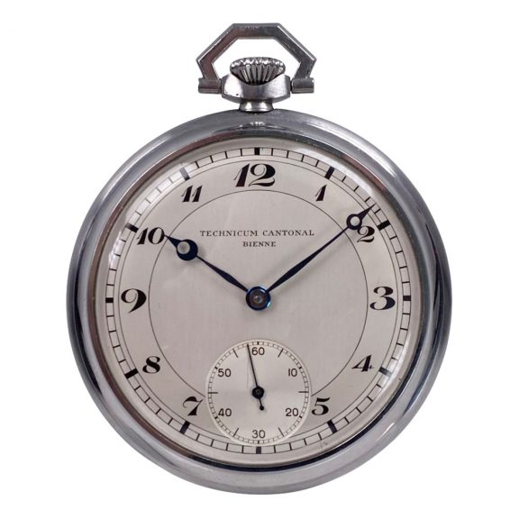 Fine Swiss steel open faced lever pocket watch Circa 1950