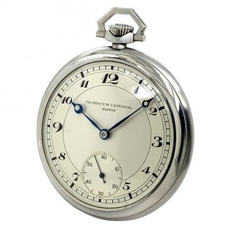 Fine Swiss steel open faced lever pocket watch Circa 1950
