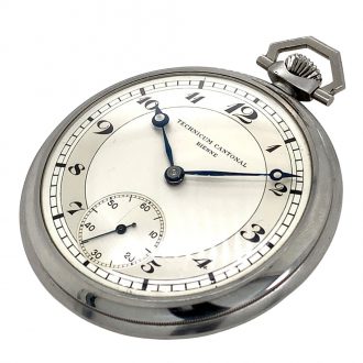 Fine Swiss steel open faced lever pocket watch Circa 1950