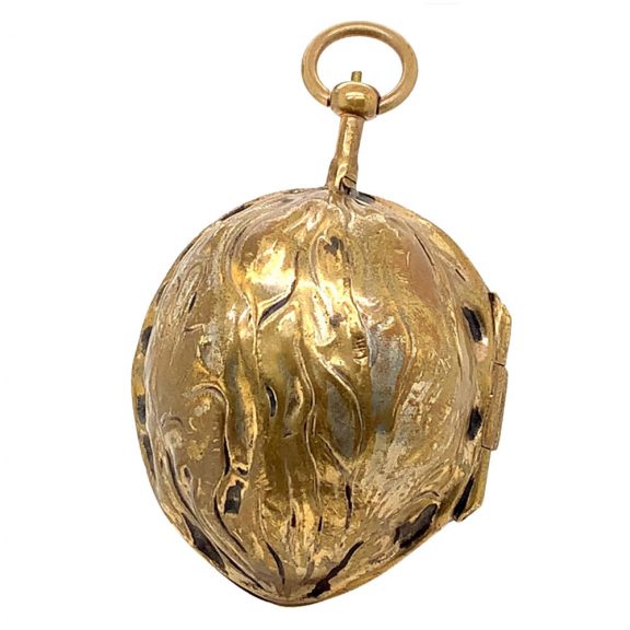 Exceptional German walnut shaped musical verge watch Circa 1890 Exceptional German walnut shaped musical verge watch Circa 1890