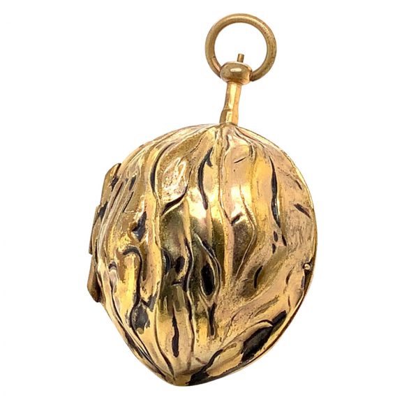 Exceptional German walnut shaped musical verge watch Circa 1890 Exceptional German walnut shaped musical verge watch Circa 1890