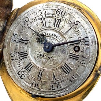 Exceptional German walnut shaped musical verge watch Circa 1890