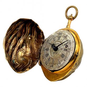 Exceptional German walnut shaped musical verge watch Circa 1890