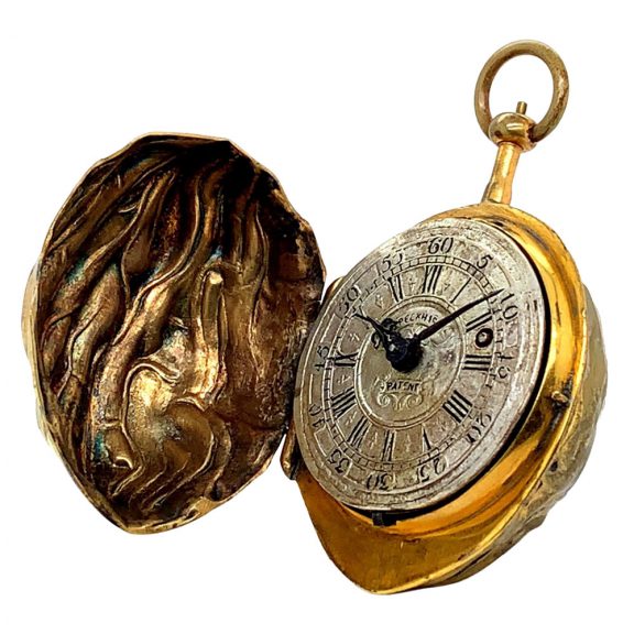 Exceptional German walnut shaped musical verge watch Circa 1890
