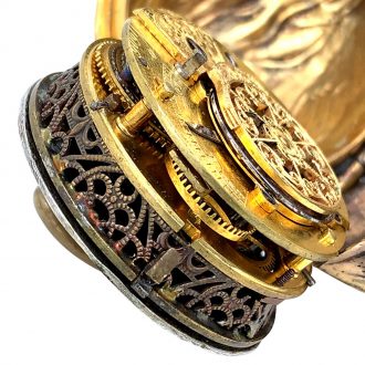 Exceptional German walnut shaped musical verge watch Circa 1890