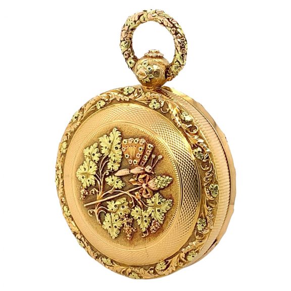 English multicoloured gold cylinder pocket watch Circa 1830