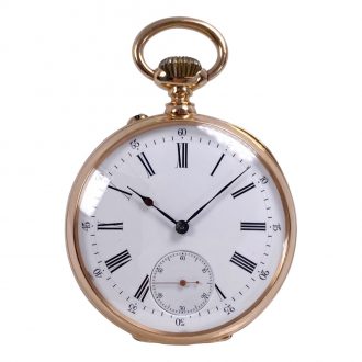 Swiss 18K rose gold open faced lever pocket watch Circa 1900 Swiss 18K rose gold open faced lever pocket watch Circa 1900