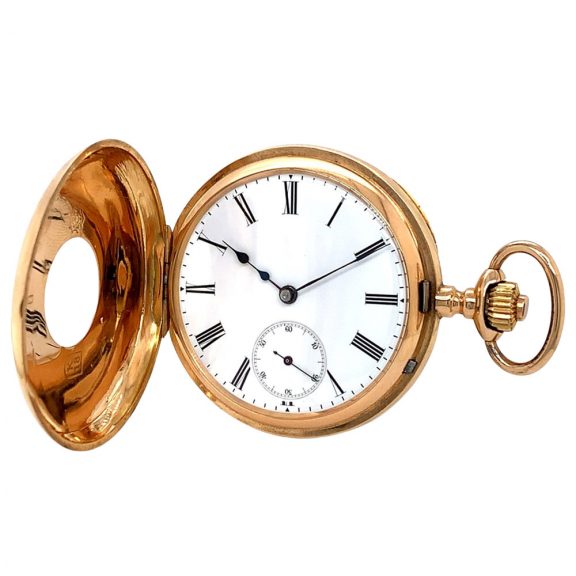 Swiss 18K rose gold half hunting cased lever watch Circa 1890 Swiss 18K rose gold half hunting cased lever watch Circa 1890
