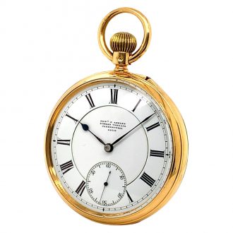 English 18K gold open faced lever pocket watch Circa 1897