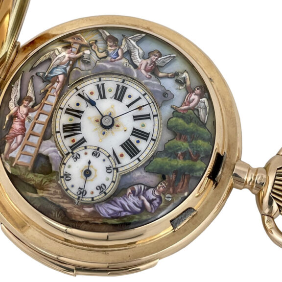 Swiss 14K gold repeating Jacquemarts automaton Circa 1900 Swiss 14K gold repeating Jacquemarts automaton Circa 1900