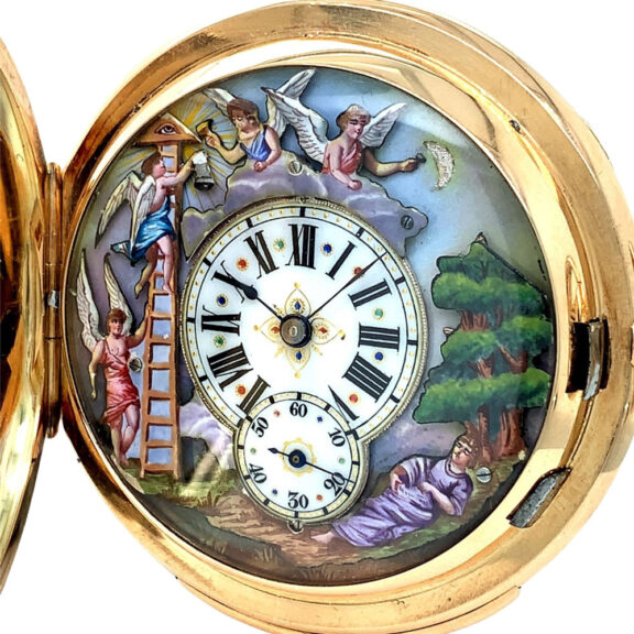 Swiss 14K gold repeating Jacquemarts automaton Circa 1900 Swiss 14K gold repeating Jacquemarts automaton Circa 1900