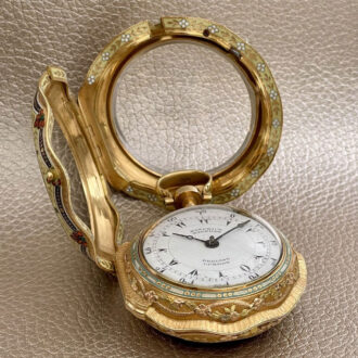 English gold and enamel triple cased verge watch Circa 1810