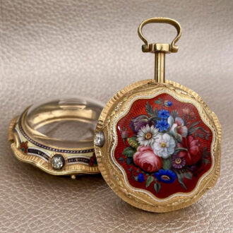 English gold and enamel triple cased verge watch Circa 1810