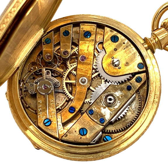 Exquisite Swiss 18K gold, enamel and diamond set watch Circa 1871 Exquisite Swiss 18K gold, enamel and diamond set watch Circa 1871