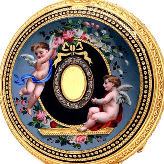 Exquisite Swiss 18K gold, enamel and diamond set watch Circa 1871