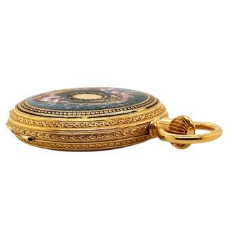 Exquisite Swiss 18K gold, enamel and diamond set watch Circa 1871