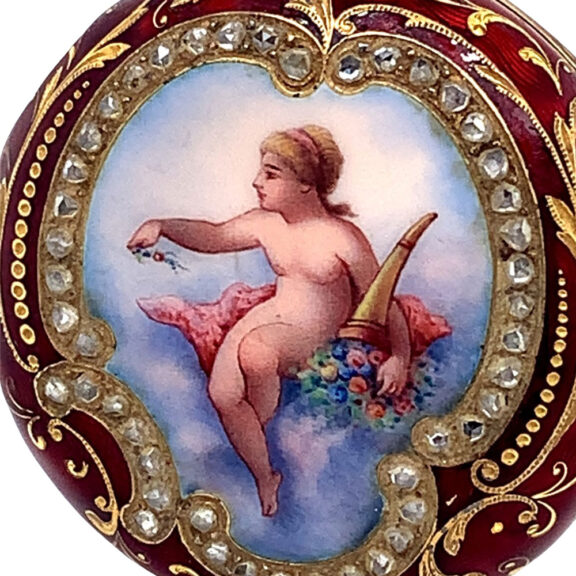 Swiss gold, enamel and diamond set watch with brooch Circa 1895 Swiss gold, enamel and diamond set watch with brooch Circa 1895