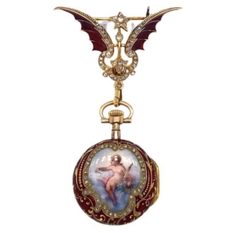 Swiss gold, enamel and diamond set watch with brooch Circa 1895