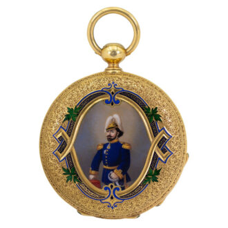 English 18 carat gold and enamel hunting cased watch Circa 1843