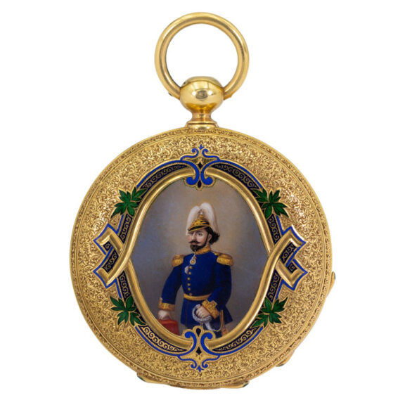 English 18K gold and enamel hunting cased watch Circa 1843