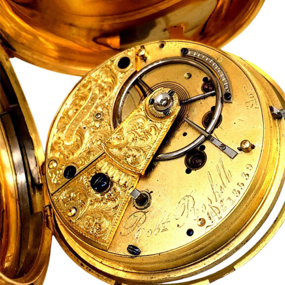 English 18K gold and enamel hunting cased watch Circa 1843 English 18K gold and enamel hunting cased watch Circa 1843
