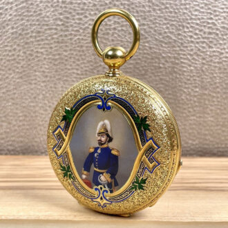 English 18K gold and enamel hunting cased watch Circa 1843