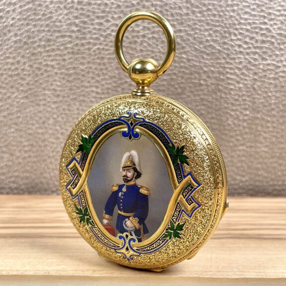 English 18K gold and enamel hunting cased watch Circa 1843 English 18K gold and enamel hunting cased watch Circa 1843