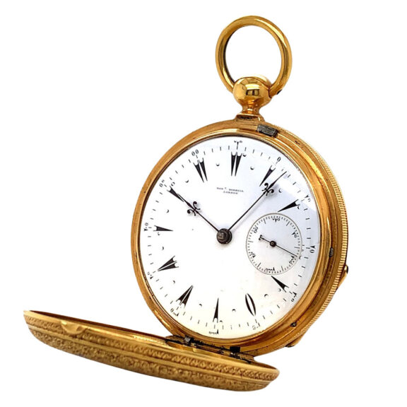 English 18K gold and enamel hunting cased watch Circa 1843 English 18K gold and enamel hunting cased watch Circa 1843