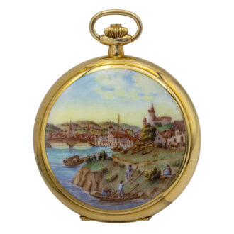 Fine Swiss 18K gold and enamel hunting cased watch Circa 1996