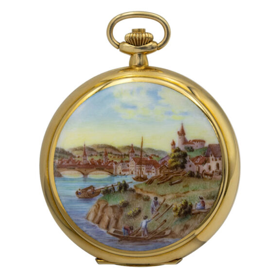 Fine Swiss 18K gold and enamel hunting cased watch Circa 1996