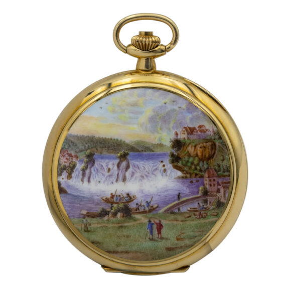 Fine Swiss 18K gold and enamel hunting cased watch Circa 1996 Fine Swiss 18K gold and enamel hunting cased watch Circa 1996