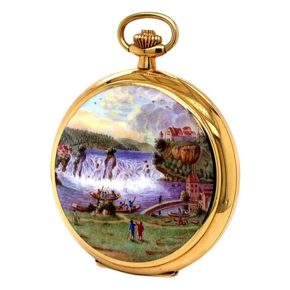 Fine Swiss 18K gold and enamel hunting cased watch Circa 1996 Fine Swiss 18K gold and enamel hunting cased watch Circa 1996