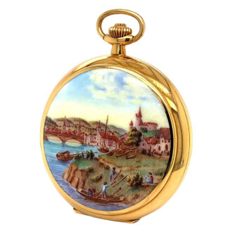Fine Swiss 18K gold and enamel hunting cased watch Circa 1996