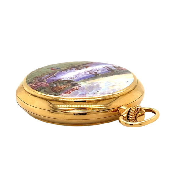 Fine Swiss 18K gold and enamel hunting cased watch Circa 1996 Fine Swiss 18K gold and enamel hunting cased watch Circa 1996