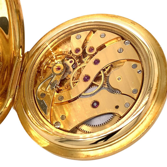 Fine Swiss 18K gold and enamel hunting cased watch Circa 1996 Fine Swiss 18K gold and enamel hunting cased watch Circa 1996