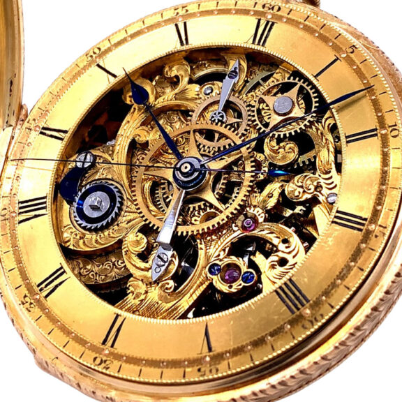 Rare English 18K gold skeletonized Masonic watch Circa 1862 Rare English 18K gold skeletonized Masonic watch Circa 1862