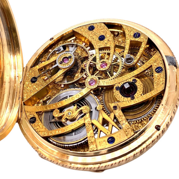 Rare English 18K gold skeletonized Masonic watch Circa 1862 Rare English 18K gold skeletonized Masonic watch Circa 1862