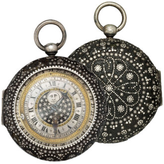 English leather-covered silver calendar watch Circa 1650