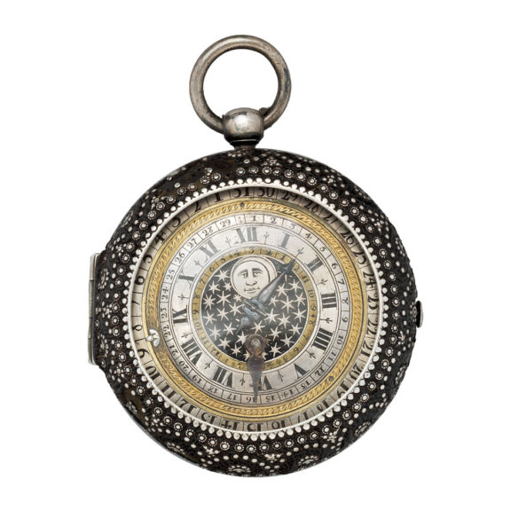 English leather-covered silver calendar watch Circa 1650 English leather-covered silver calendar watch Circa 1650