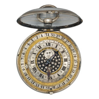 English leather-covered silver calendar watch Circa 1650