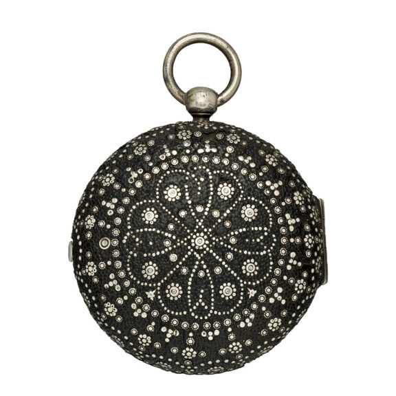 English leather-covered silver calendar watch Circa 1650 English leather-covered silver calendar watch Circa 1650