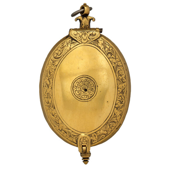 English oval brass one-handed verge pendant watch Circa 1620-40 English oval brass one-handed verge pendant watch Circa 1620-40